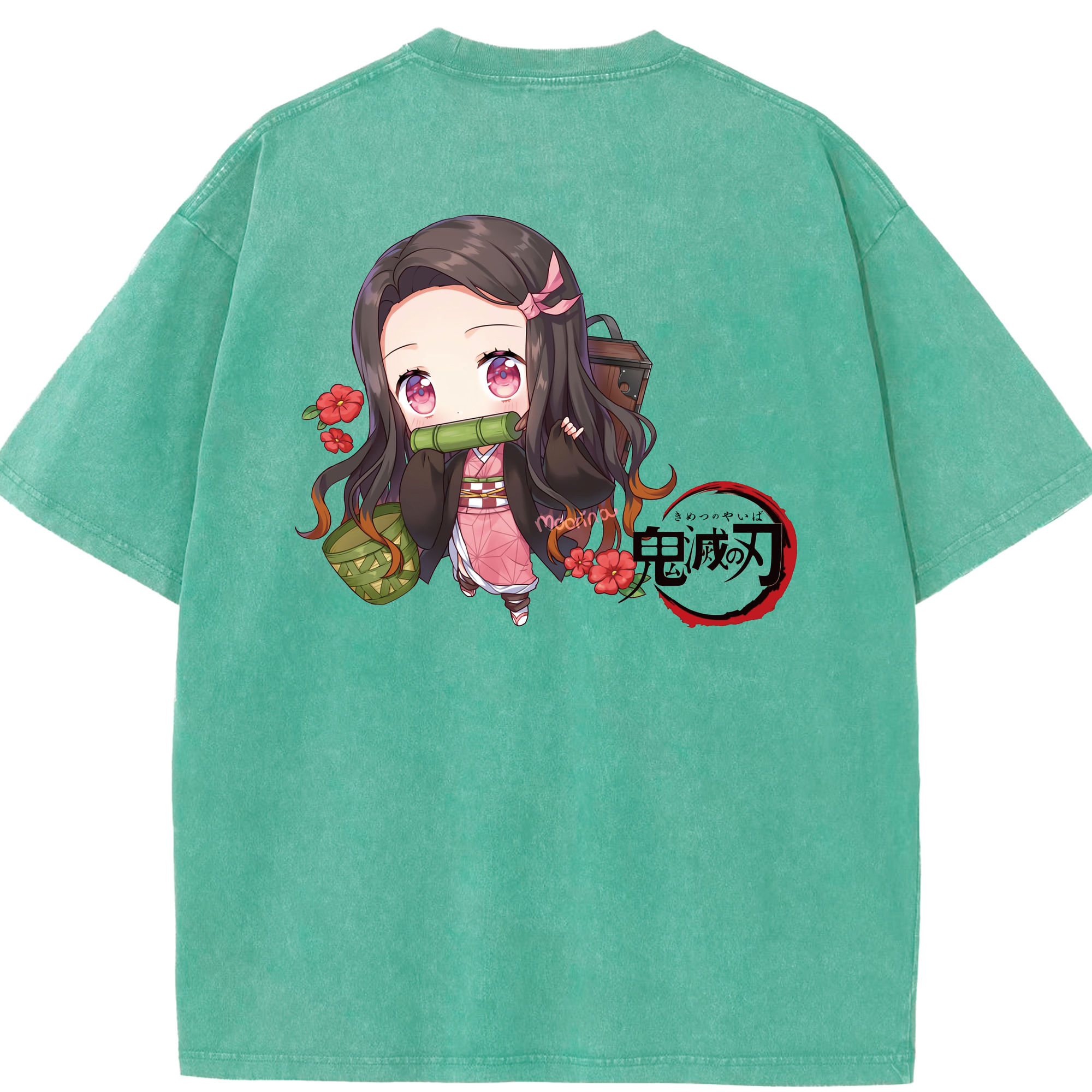 （画像用） 鬼滅の刃（きめつのやいば）竈門 禰󠄀豆子／かまど ねずこ Kamado Nezuko 綿100% ヴィンテージ風 半袖Tシャツ（背面プリント）